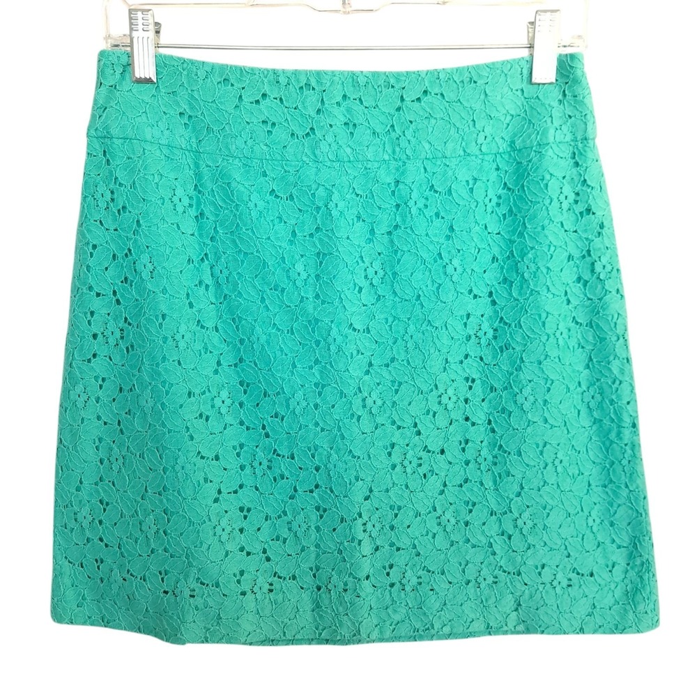 Ann Taylor Loft Women's Skirt Mint Green Size 2 Floral Lace Knee Length Casual